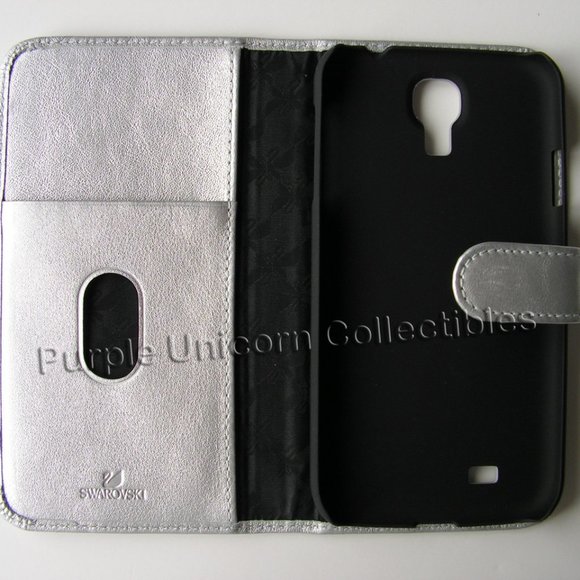 Samsung Galaxy S4 Swarovski Swanflower Grey Silver Leather Bookcase Phone Case - Picture 4 of 4